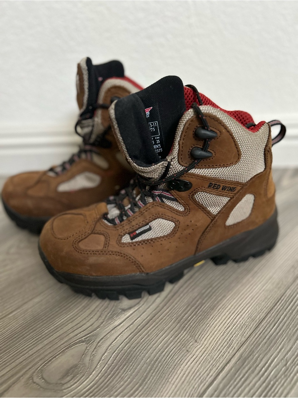 Red Wing Shoes Brown and Red women’s Suede Hiking Boots, steel toe